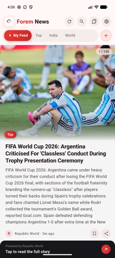Forem News feed showing a 100-word news summary card