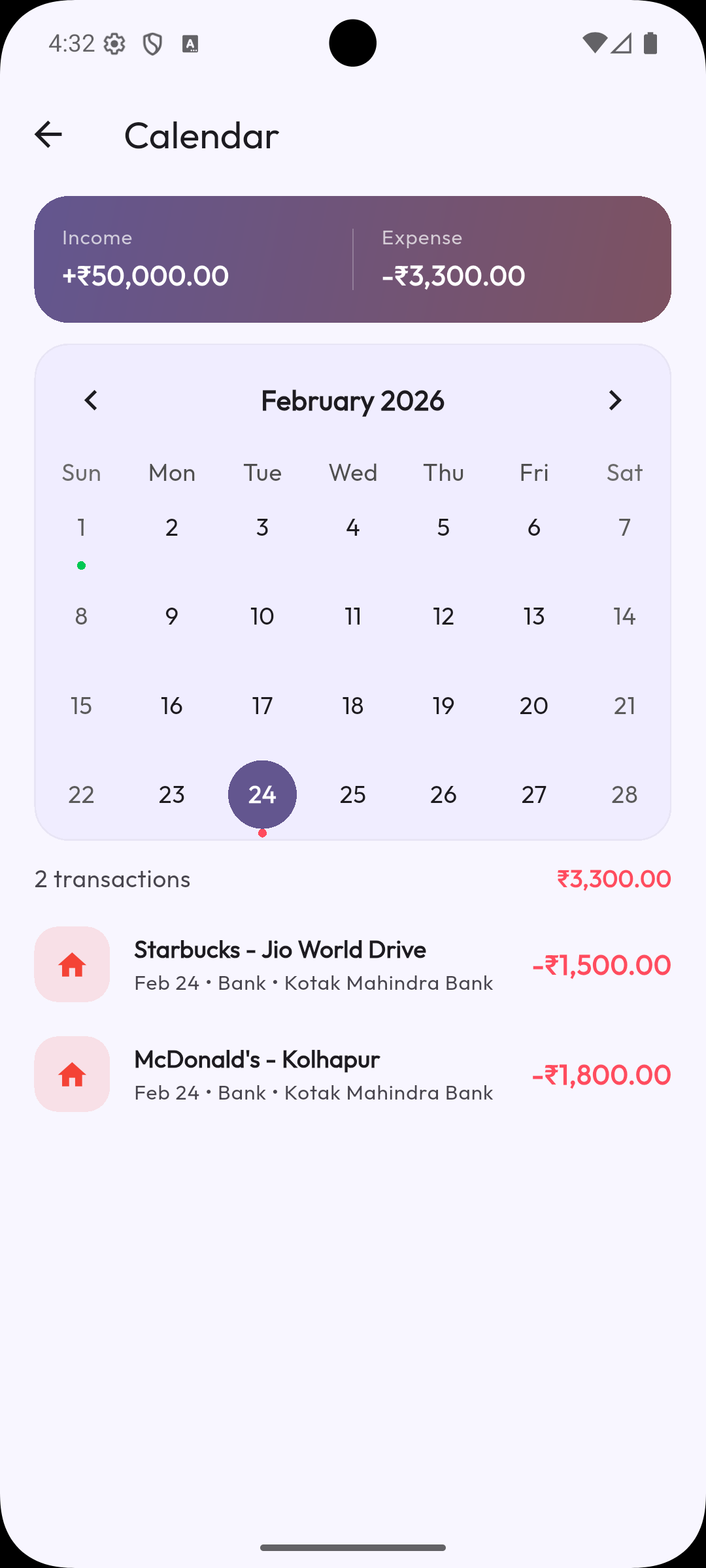 Calendar view